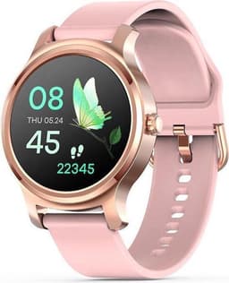 Belesy® SMART - Smartwatch Dames - Smartwatch Heren - Horloge - Stappenteller - 1.3 inch - Kleurenscherm - Full Touch - Bluetooth Bellen - Goud - Roze - Siliconen - Moederdag — thumbnail 1