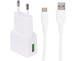 Snellaad Oplader - Snellader Geschikt voor Samsung Telefoon en Tablet - USB C naar USB A - TPE Materiaal - 3 Meter - Oplaadkabel - USB C Adapter - 15W Vermogen - Incl. USB C Kabel - Adaptive Fast Charger - Stekkerblok - Wit
