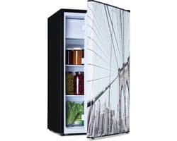 Klarstein CoolArt koel-vriescombinatie - Koelkast met 2 koelstanden, designfront, 5-traps thermostaat, 0 tot 10 °C, inhoud: 79 liter, motief: Stadsgezicht