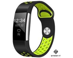 Siliconen Smartwatch bandje - Geschikt voor Fitbit Charge 2 sport band - zwart/geel - Strap-it Horlogeband / Polsband / Armband - Maat: Maat S