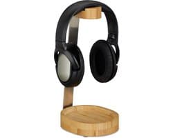 koptelefoonhouder - bamboe en metaal - headset standaard - met vakje