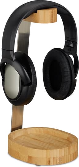 koptelefoonhouder - bamboe en metaal - headset standaard - met vakje — thumbnail 1