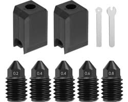 Gehard Stalen Nozzles Set 0.2mm t/m 0.8mm voor 3D Printers P1P/P1S/X1C/Kobra/Adventurer incl. Sok