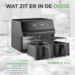 Dubbele Mand Luchtfriteuse 8.8 QT | Gezinsformaat Olievrije Friteuse met 360° Heet Lucht Technologie | 9 Voorgeprogrammeerde Kookopties — thumbnail 2