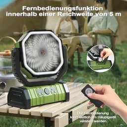 Draagbare Campingventilator met LED licht - 20.000 mAh, 4 standen, USB, Stil, Met Afstandsbediening en Haken - Ideaal voor Picknick, Barbecue, Vissen en Wandelen — thumbnail 2