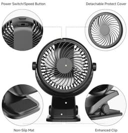 Draagbare Mini USB Ventilator met 2800 mAh, 360 Graden Rotatie en 3 Snelheden voor Slaapkamer en Kantoor — thumbnail 4
