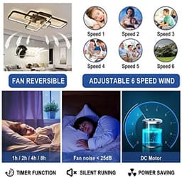 Moderne Plafondventilator met LED Verlichting en Afstandsbediening voor Woonkamer en Slaapkamer - Dimbaar 80W Wit 103CM — thumbnail 2