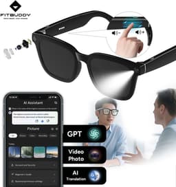 Fitbuddy AI Smart Glasses – Slimme Bluetooth Zonnebril met AI Beeldherkenning, Vertaalfunctie, Speakers & Microfoon – Touchbediening – iOS/Android – Zwart — thumbnail 1