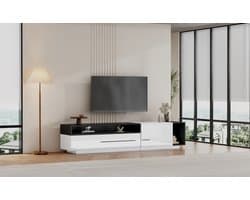 STILVORA Hoogglans TV-kast met Schublade, Deur en Open Vak - Geschikt voor televisies tot 70 inch - Voor woonkamer en slaapkamer - 170x38x42,3 cm - Hout - Wit + Zwart