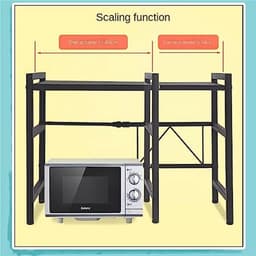 homewell Magnetronrek, 2-traps, uitbreidbaar rek om in lengte verstelbaar, moderne magnetronstandaard van koolstofstaal, met mobiele haak voor keukenorganizer (1-delige set, model 2, zwart) — thumbnail 5
