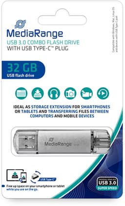 MediaRange USB Stick 64GB | Combo USB 3.2 Gen 1 met USB-A en USB Type-C | Zilver — thumbnail 2