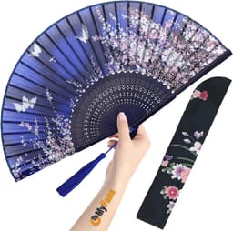 Opvouwbare handventilator voor dames - vintage bamboe zijden ventilator - ideaal voor opvliegers, festivals en geschenken — thumbnail 5