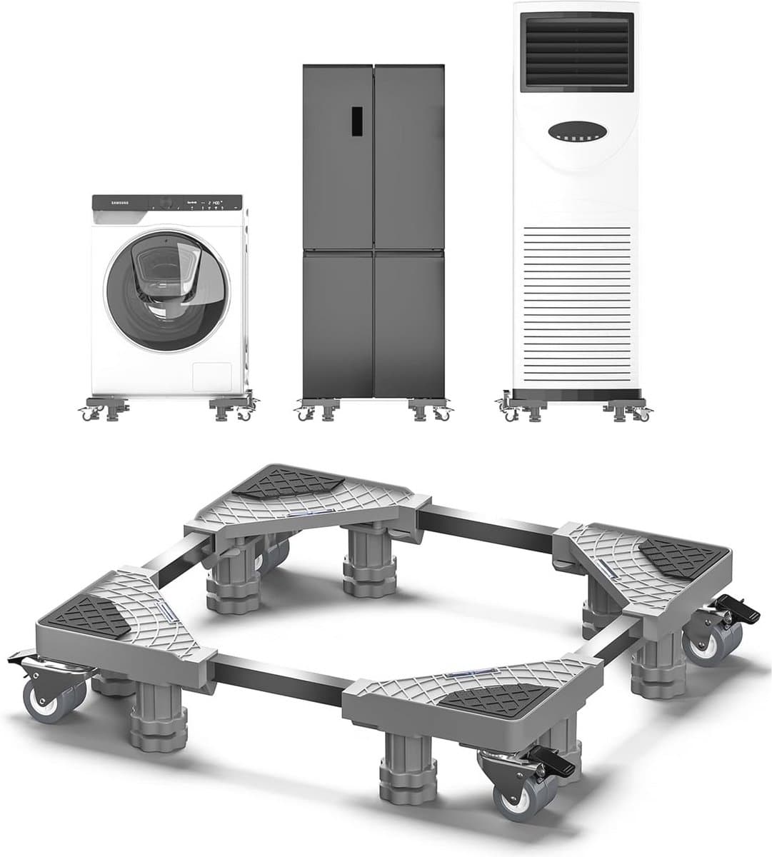 Verstelbaar Wasmachine-onderstel met Wielen en Trillingsreductie - Ondersteuning tot 300 kg — afbeelding 1