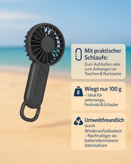 Mini USB-ventilator met karabijnhaak - oplaadbaar en draagbaar met 3 snelheden voor binnen en buiten — thumbnail 1
