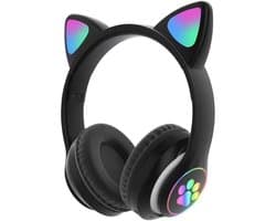 Zwarte kinderhoofdtelefoon - draadloze over-ear hoofdtelefoon - kinderhoofdtelefoon - in-ear Bluetooth-microfoon - kattenoortjes - met licht - roze