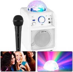 Karaoke set met microfoon - Vonyx SBS50W - met Bluetooth, accu & discobal discolicht - Wit — thumbnail 1