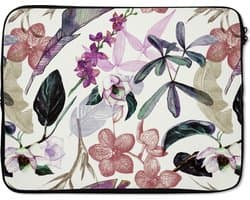 Laptophoes 15.6 inch - Jungle - Bloemen - Vintage - Patronen - Laptop sleeve - Binnenmaat 37x26 cm - Zwarte achterkant