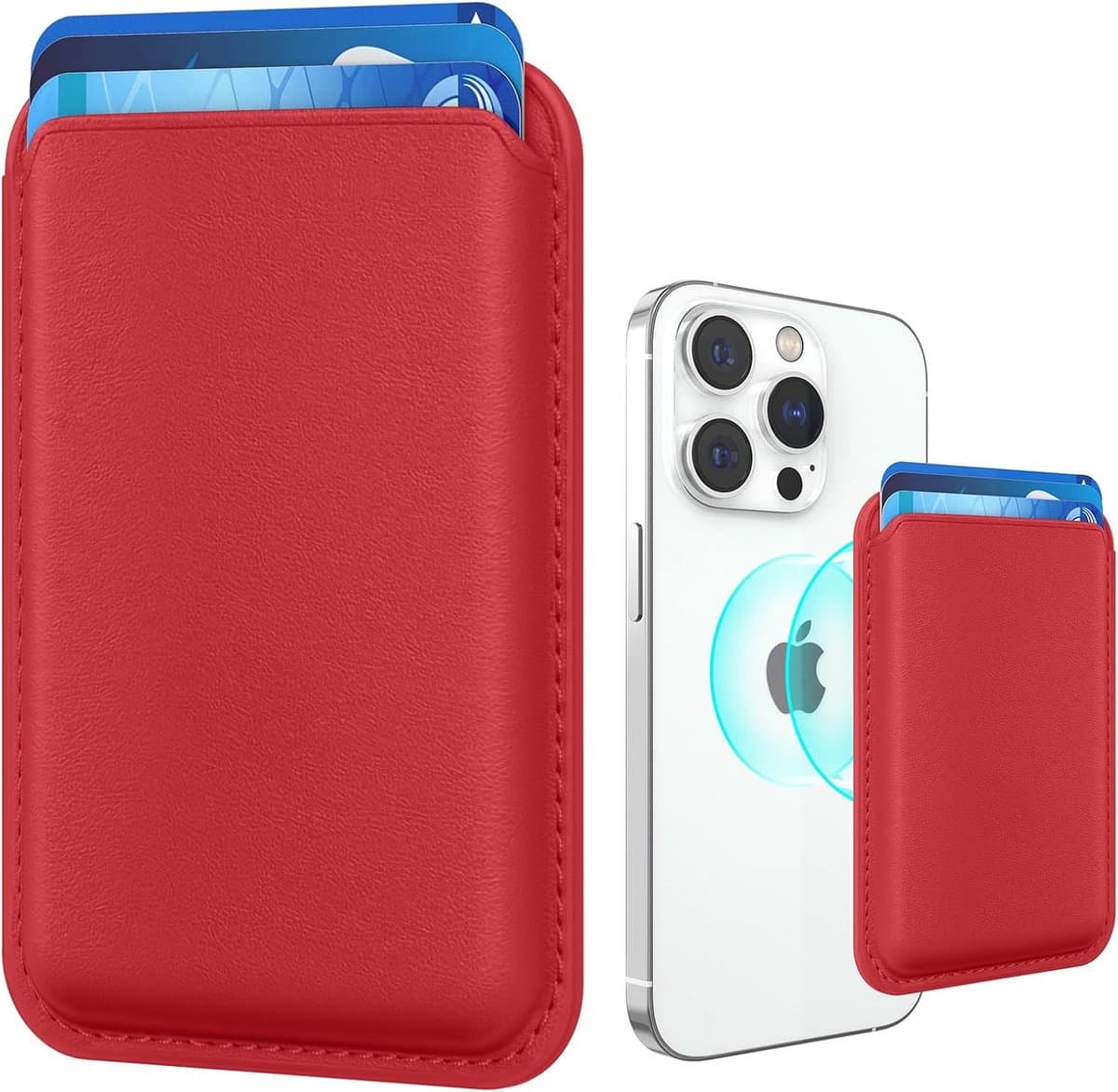 Magnetische pasjeshouder geschikt voor alle iPhone 16 / 16E / 17 / 17 Pro / 17 Pro Max / 17 Air - Magsafe Wallet - Kaarthouder pasjes - Magsafe Kaarthouder geschikt voor iPhone 16 | 16E | 17 | 17 Pro | 17 Pro Max | 17 Air - Pu Vegan Leer - Rood — afbeelding 1