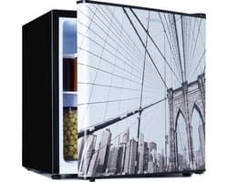 Klarstein CoolArt koel-vriescombinatie - Koelkast met 2 koelstanden, designfront, 5-traps thermostaat, 0 tot 10 °C, inhoud: 45 liter, motief: Stadsgezicht