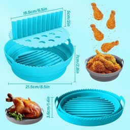 Siliconen vormen voor heteluchtfriteuse - Herbruikbare luchtfriteuse siliconen pot - Opvouwbare anti-aanbaklaag - Ronde luchtfriteuse matten - Met handvat - Airfryer-accessoires - Oven en magnetron - Set van 2 — thumbnail 5
