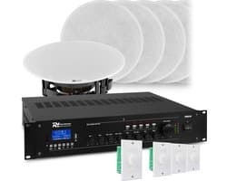 Geluidsinstallatie met Bluetooth, 4 zones, 8x inbouw speaker (5'') en 240W 100V versterker van Power Dynamics