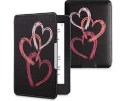 kwmobile e-reader hoesje geschikt voor Amazon Kindle Paperwhite hoes - E reader flip case met magnetische sluiting - Ereader cover - Abstract hart design in oudroze / poederroze / zwart