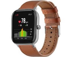 Strap-it Smartwatch bandje leer - geschikt voor Xiaomi Amazfit GTS 1-2-3-4 - Mini / Bip / Bip S / Bip Lite / Bip U Pro / Amazfit GTR 42mm - strak bruin