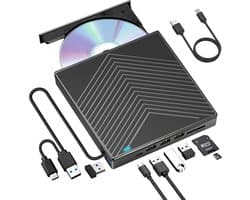 Externe CD DVD Speler & Brander - Ultradunne USB 3.0 & Type-C-Brander Met 4 USB-Poorten en 2 Sleuven voor TF/SD-Kaart - CD/DVD Writer Reader voor PC Laptop - Windows 11/10/8/7/ XP/ Linux/Mac OS - 8-in-1