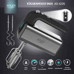 Handmixer met 800 W en 3 Functies | Keukenmachine in Zwart/Zilver — thumbnail 3
