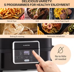 Klarstein 2-in-1 Heteluchtfriteuse met Grill, Airfryer met Snelle Opwarming 1500 W, XL Heteluchtfriteuse, Hetelucht Friteuse om te Frituren, Heteluchtfriteuse + Accessoires, Grillplaat, Frituurmand, 5 L — thumbnail 7