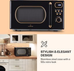Klarstein Magnetron met Grill, 800 W, 20 Liter, 3-in-1 RVS Zwart, Met Ontdooien en Pizzafunctie, Draaiplateau, Compact - voor Keuken - Bruin - Microwave Combimagnetron Microgolfoven Microwave Oven — thumbnail 4