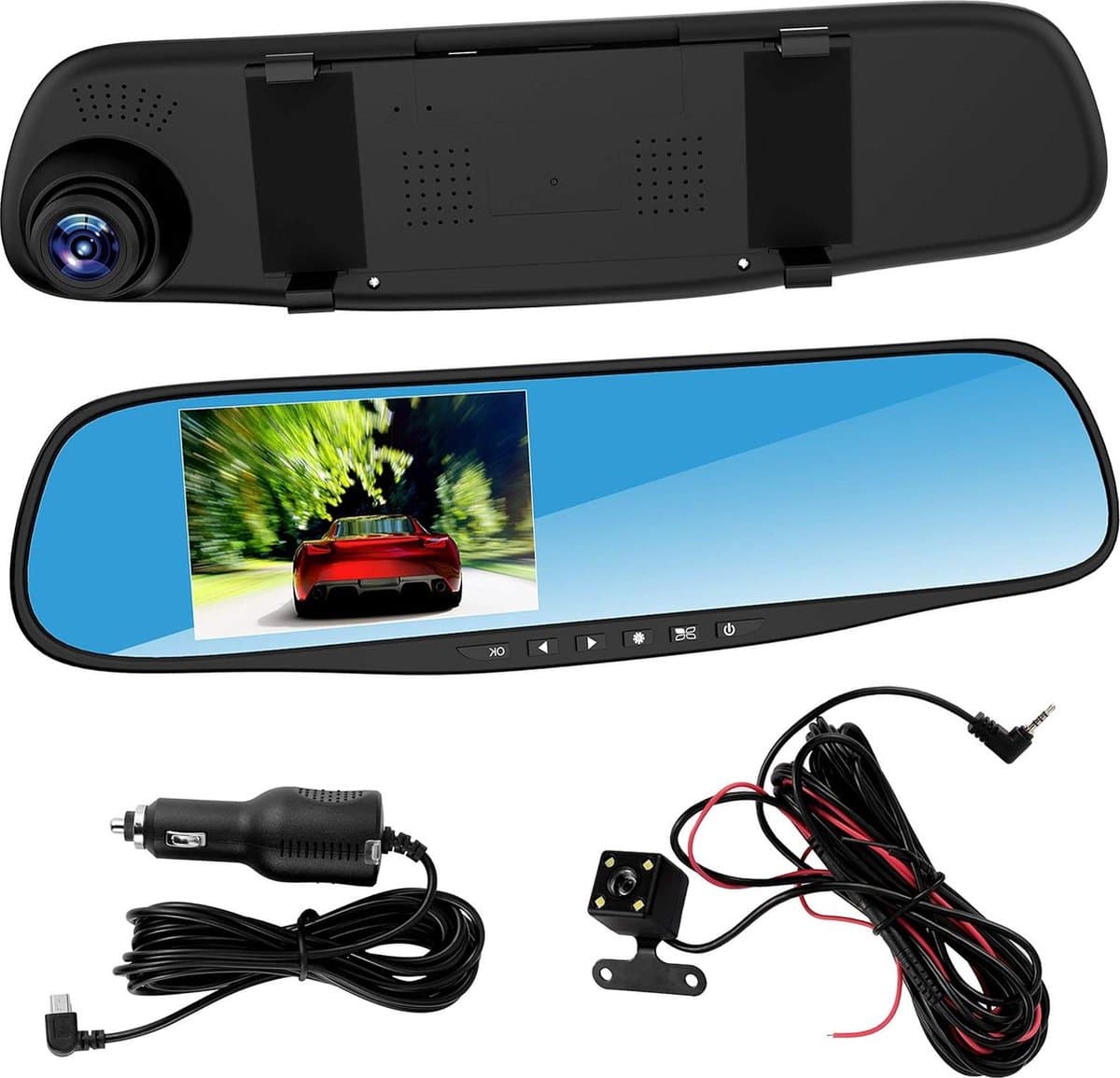 Auto spiegelrecorder Full HD 1080p 43 inch dashboardcamera - dubbele lens nachtzicht - achteruitkijkcamera — afbeelding 1