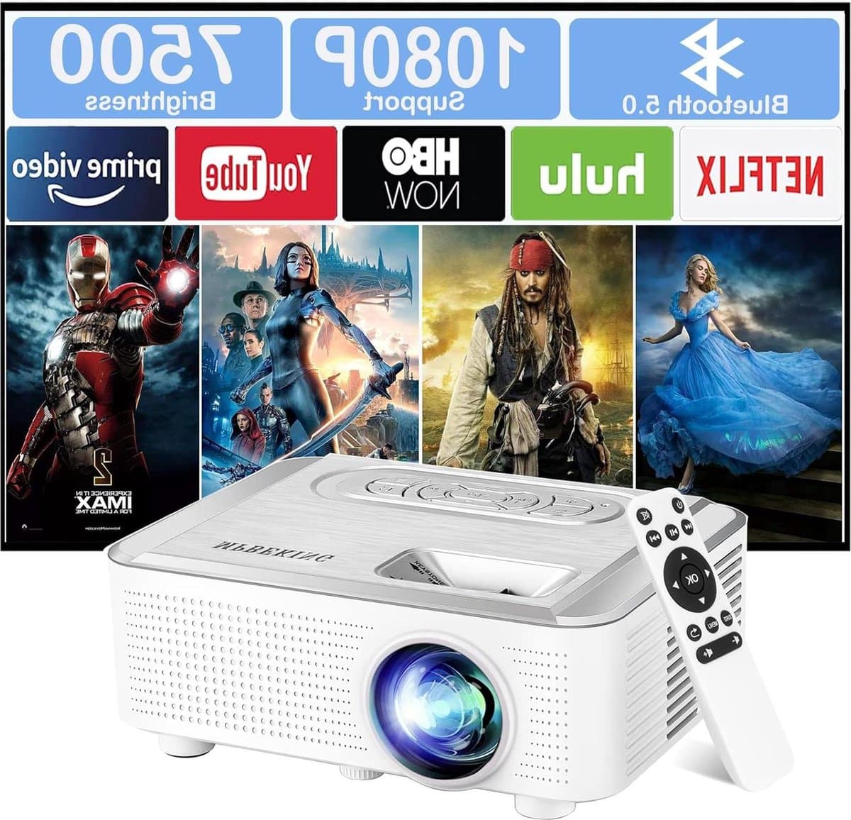 Ondersteuning 1080p Full HD 7500 lumen Mini-beamer draagbaar voor thuisbioscoop Bluetooth-compatibel met smartphone/laptop/firestick Beamer — afbeelding 1