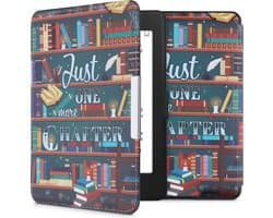 kwmobile e-reader hoesje geschikt voor Amazon Kindle Paperwhite hoes - E reader flip case met magnetische sluiting - Ereader cover - bibliotheek design in meerkleurig