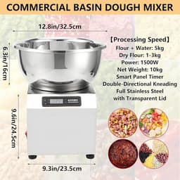 Elektrische Deegmixer - Keukenmachine - Professioneel Bakken - Dubbele Rotatie Modus - 5/8kg Capaciteit - Zilver — thumbnail 3