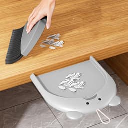 Mini bezem en blik - Kleine stoffer - Bureau reinigen - Compact en hangbaar - 18 x 23.5 cm - Grijs — thumbnail 1