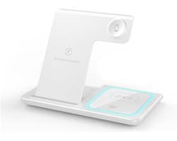 3 in 1 Magnetische Draadloze Oplader 15W Opvouwbaar Laadstation - Wit - Geschikt voor iPhone MagSafe Android Apple Watch AirPods Qi