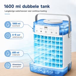 Rosnek 4-in-1 Mini Airco & Luchtkoeler - Aircooler Zonder Afvoerslang met 1600ML Dubbel Waterreservoir - Tafelventilator met Luchtbevochtiger & Nachtlampje - USB - Draagbaar voor Slaapkamer & Kantoor - Blauw — thumbnail 2