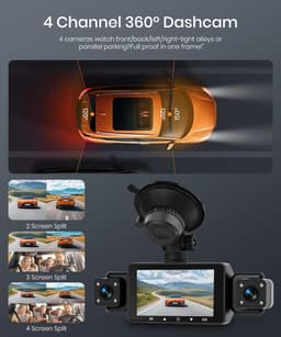 Dashcam 4 Kanaals - Auto Camera WiFi - Verkeersincidenten Vastleggen - 360 Graden Opname - 150 Graden Kijkhoek - Zwart — thumbnail 2