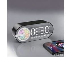 4-in-1 draadloze Bluetooth luidspreker wekker – Draagbare Bluetooth speaker, digitale klok, FM-radio, spiegelscherm, USB-opladen, RGB-verlichting – Geschikt voor thuis, buiten, kantoor & reizen – Zwart