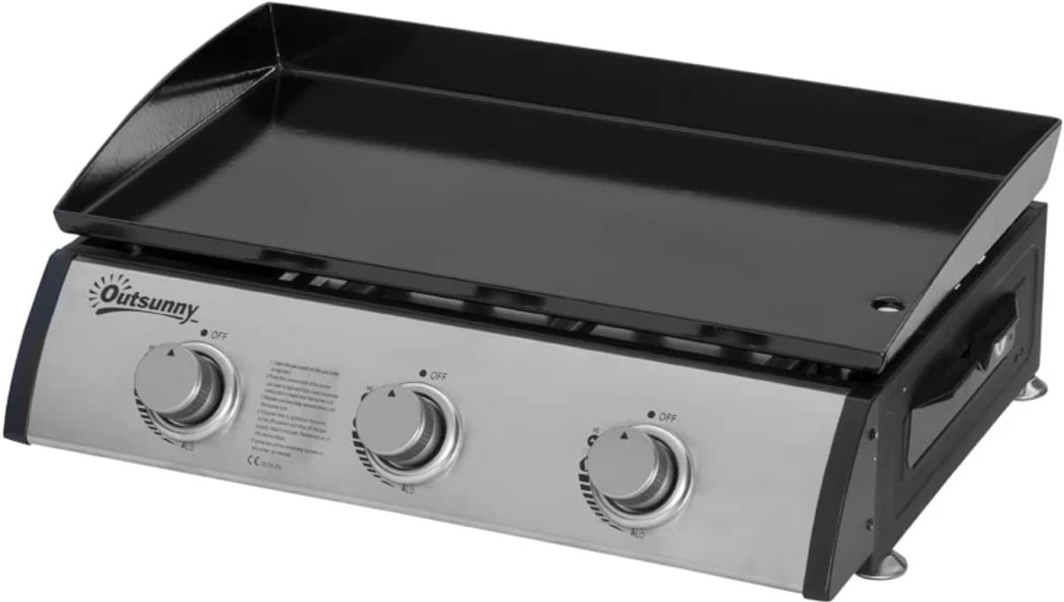 Gasbarbecue - Tafelmodel Gasbarbecue en Gasgrill - 3 Branders - 7,5 kW - met Slang, Drukregelaar, Vetopvangbak, Antiaanbaklaag, RVS Grillplaat - 63 x 48 x 21 cm - Zilver — afbeelding 1