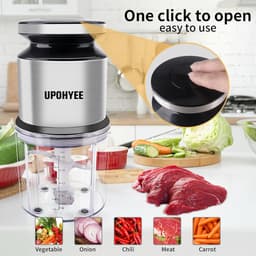 Elektrische hakmolen - Mini mixer - Keuken voorbereiding - 4 roestvrijstalen messen - 600 ml kom - Zilver — thumbnail 4