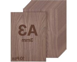 Plywood Plaat 3 mm A3 Set van 10 Walnoot Houten Platen voor Creatief Werk, Laser Snijden en Modelbouw