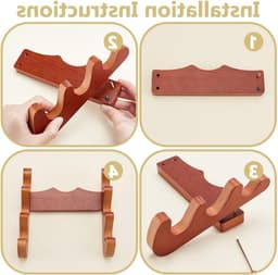 Houten Wandhouder voor Stokken, 18 x 8 x 18 cm, Drie-traps Standaard voor Wanddecoratie, Thuis en Kantoor, Bruin — thumbnail 2