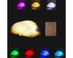 Boeklamp Hout - Nachtlamp Lezen - Sfeerverlichting - 7 Kleuren USB Oplaadbaar - Opvouwbaar Decoratief - Mini Zwart Maple