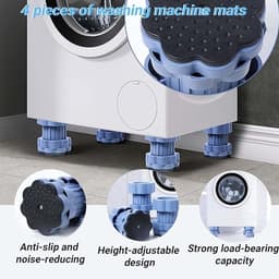 Een vierdelige wasmachineset bestaande uit verstelbare schokdempers (8-11 cm hoogte), anti-vibratievoetjes, een universele wasmachinebasis en een verhoger voor de droger. — thumbnail 5