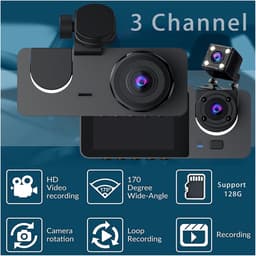 Auto DVR Recorder - Dashcam Voertuig - Verkeersveiligheid Monitoren - 3 Kanalen Opname - 1080P - Zwart — thumbnail 2