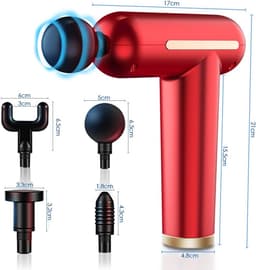 Massagepistool - Draagbaar apparaat - Spierherstel - 6 snelheden 4 koppen - 12mm diepte - Rood — thumbnail 5