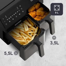 Dubbele Heteluchtfriteuse - Airfryer Twee Manden - Gezond Koken - Double Cooking Technologie - 9L Totale Capaciteit - Zwart — thumbnail 5