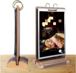 Houten A5 Signaalhouder voor Tafel met Verticale Kaart Flip Display, Dubbelzijdig Flyerframe met 6 Pagina's en Basis — thumbnail 2
